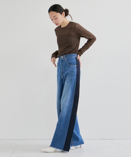 le cercle ADAM ET ROPE'(ルセルクルアダムエロペ)の「レースカットトップス(Tシャツ/カットソー・レディース・ホワイト/ブラウン/サックスブルー系・FREE)」の5枚目の写真