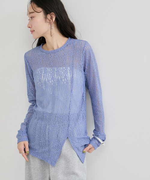 le cercle ADAM ET ROPE'(ルセルクルアダムエロペ)の「レースカットトップス(Tシャツ/カットソー・レディース・ホワイト/ブラウン/サックスブルー系・FREE)」の8枚目の写真