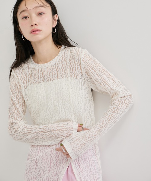le cercle ADAM ET ROPE'(ルセルクルアダムエロペ)の「レースカットトップス(Tシャツ/カットソー・レディース・ホワイト/ブラウン/サックスブルー系・FREE)」の9枚目の写真