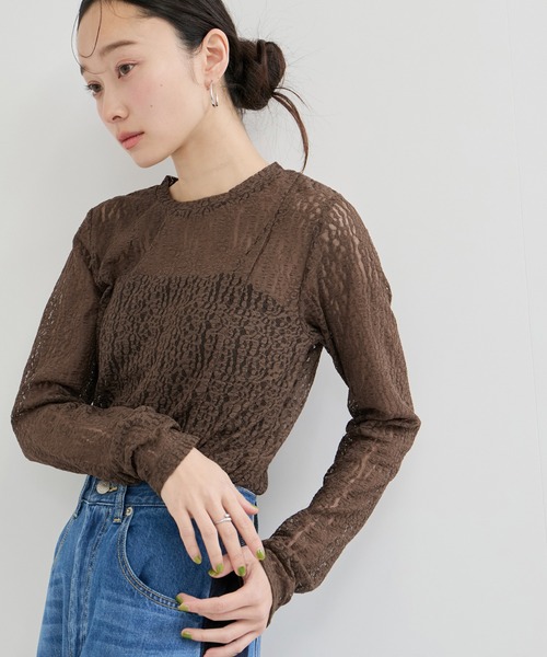 le cercle ADAM ET ROPE'(ルセルクルアダムエロペ)の「レースカットトップス(Tシャツ/カットソー・レディース・ホワイト/ブラウン/サックスブルー系・FREE)」の12枚目の写真