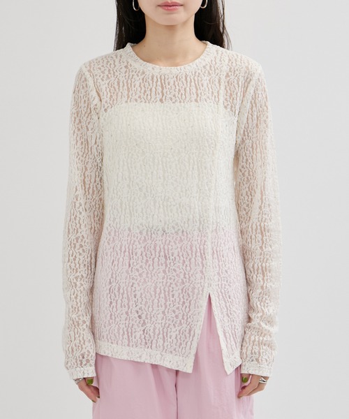 le cercle ADAM ET ROPE'(ルセルクルアダムエロペ)の「レースカットトップス(Tシャツ/カットソー・レディース・ホワイト/ブラウン/サックスブルー系・FREE)」の13枚目の写真