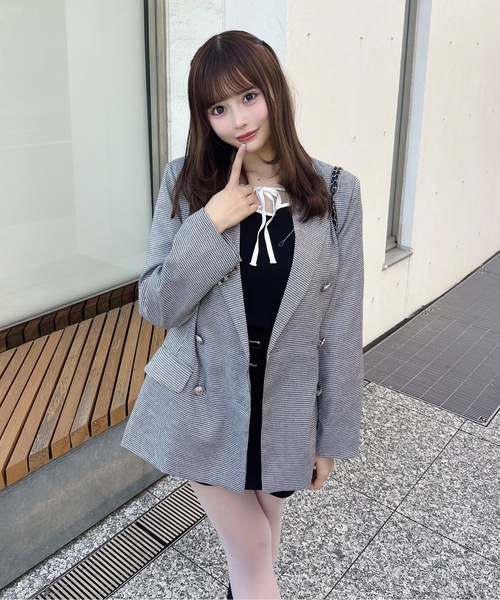 one way（ワンウェイ）の「ダブルブレストジャケット（テーラードジャケット・レディース・ネイビー/ブラック/ブラック系その他・FREE）」の2枚目の写真