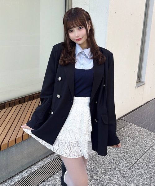 one way（ワンウェイ）の「ダブルブレストジャケット（テーラードジャケット・レディース・ネイビー/ブラック/ブラック系その他・FREE）」の3枚目の写真