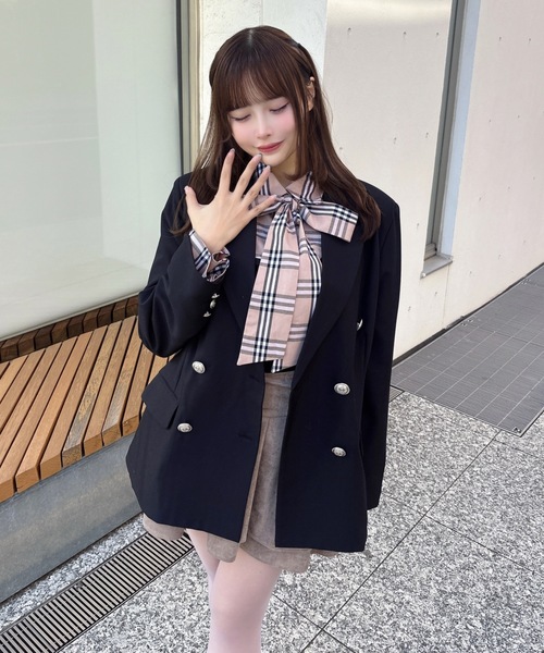 one way（ワンウェイ）の「ダブルブレストジャケット（テーラードジャケット・レディース・ネイビー/ブラック/ブラック系その他・FREE）」の6枚目の写真