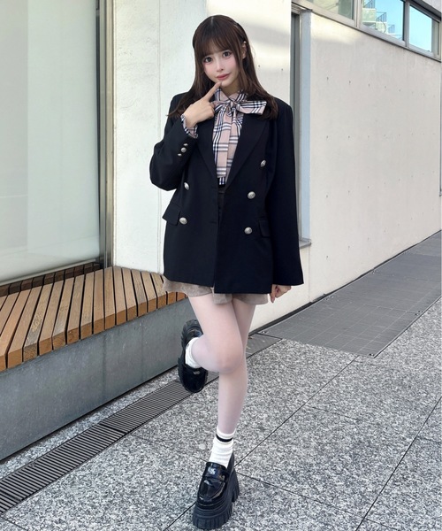 one way（ワンウェイ）の「ダブルブレストジャケット（テーラードジャケット・レディース・ネイビー/ブラック/ブラック系その他・FREE）」の9枚目の写真