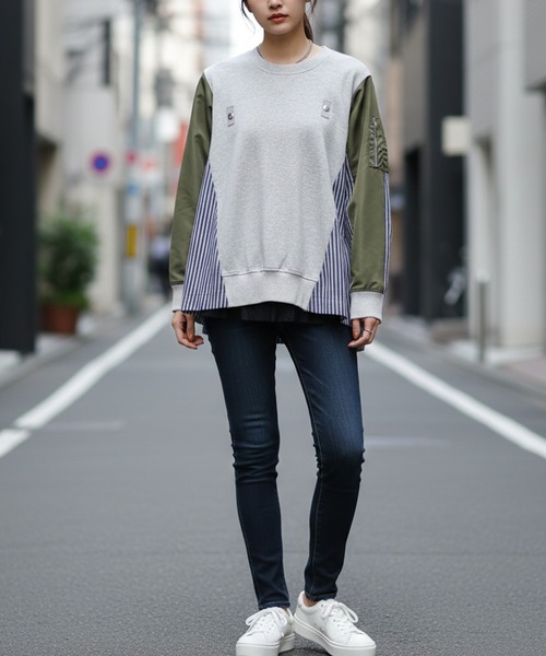 Pt18kg(プラチナイチハチキログラム)の「異素材切替 重ね着風トップス(その他トップス・レディース・ネイビー/ブラック/グレー・FREE)」の9枚目の写真