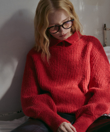 ODER（オディエール）の「アルパカボタンパフウールプルオーバー-レッド（ニット/セーター）」