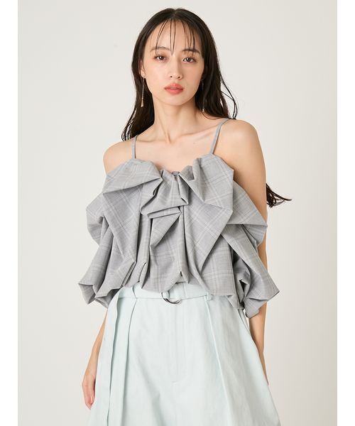 FRAY I.D（フレイアイディー）の「ボリュームパフブラウス（シャツ/ブラウス・レディース・チェック/ホワイト/ブラウン・F）」の4枚目の写真