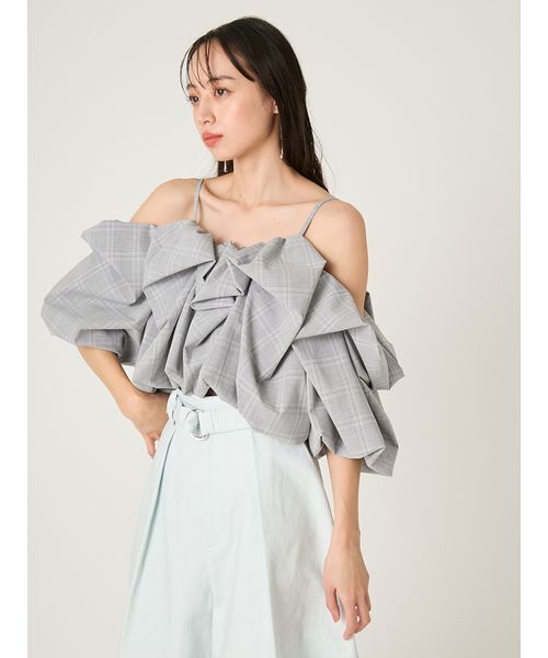 FRAY I.D（フレイアイディー）の「ボリュームパフブラウス（シャツ/ブラウス・レディース・チェック/ホワイト/ブラウン・F）」の6枚目の写真