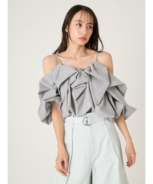 FRAY I.D（フレイアイディー）の「ボリュームパフブラウス（シャツ/ブラウス・レディース・チェック/ホワイト/ブラウン・F）」の14枚目の写真