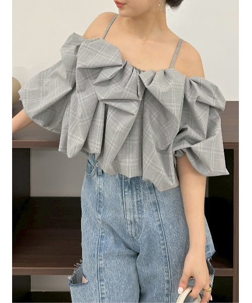 FRAY I.D（フレイアイディー）の「ボリュームパフブラウス（シャツ/ブラウス・レディース・チェック/ホワイト/ブラウン・F）」の22枚目の写真