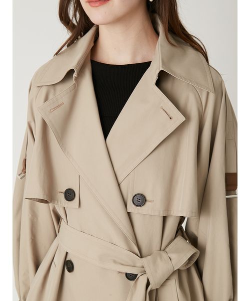 FRAY I.D（フレイアイディー）の「シャンブレーツイルロングトレンチコート／撥水（トレンチコート・レディース・ライトベージュ/ミント/ベージュ・0/1）」の18枚目の写真