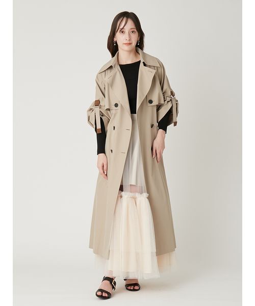 FRAY I.D（フレイアイディー）の「シャンブレーツイルロングトレンチコート／撥水（トレンチコート・レディース・ライトベージュ/ミント/ベージュ・0/1）」の22枚目の写真