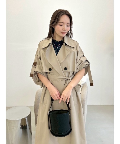 FRAY I.D（フレイアイディー）の「シャンブレーツイルロングトレンチコート／撥水（トレンチコート・レディース・ライトベージュ/ミント/ベージュ・0/1）」の8枚目の写真
