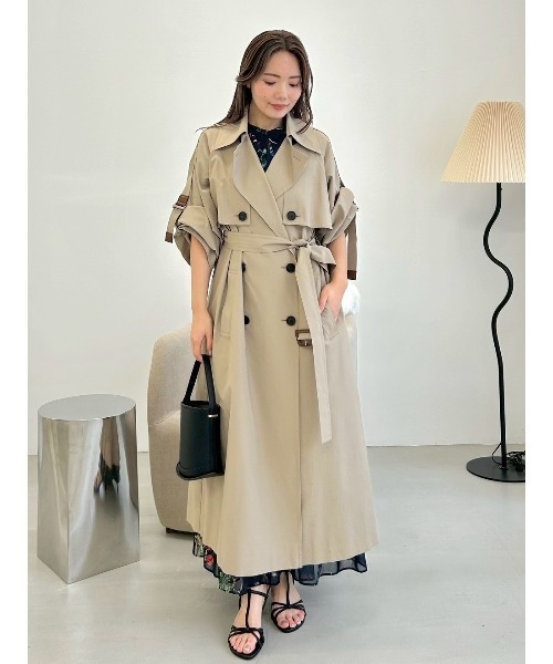 FRAY I.D（フレイアイディー）の「シャンブレーツイルロングトレンチコート／撥水（トレンチコート・レディース・ライトベージュ/ミント/ベージュ・0/1）」の5枚目の写真