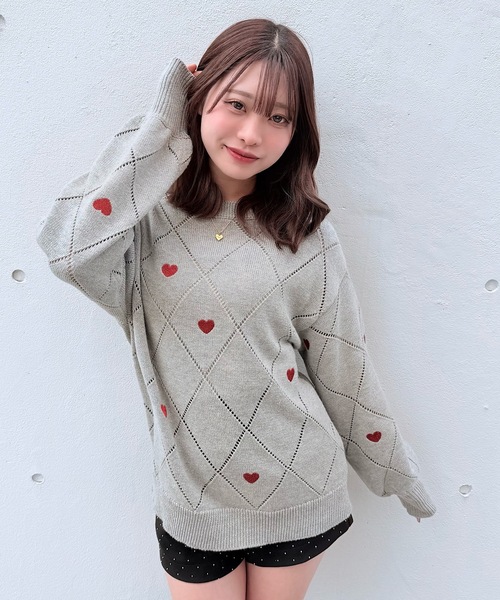 NOMAE(ノーマエ)の「ラメ刺繍ハートニット(ニット/セーター・レディース・アイボリー/グレー/ダークブルー・FREE)」の3枚目の写真