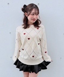 ラメ刺繍ハートニット