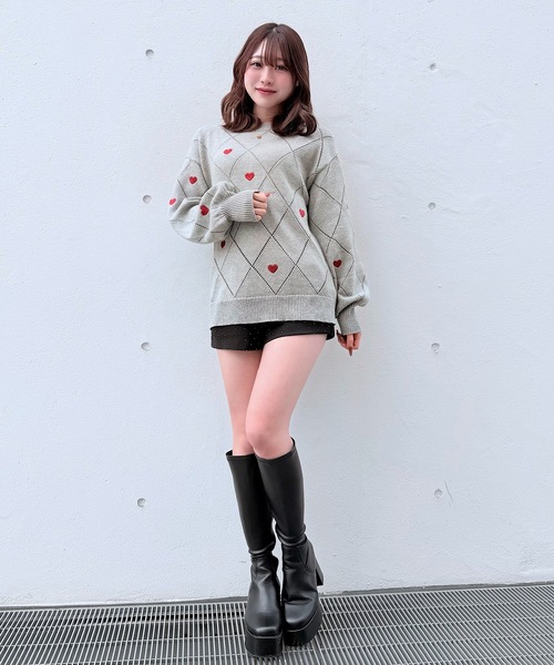 NOMAE(ノーマエ)の「ラメ刺繍ハートニット(ニット/セーター・レディース・アイボリー/グレー/ダークブルー・FREE)」の4枚目の写真