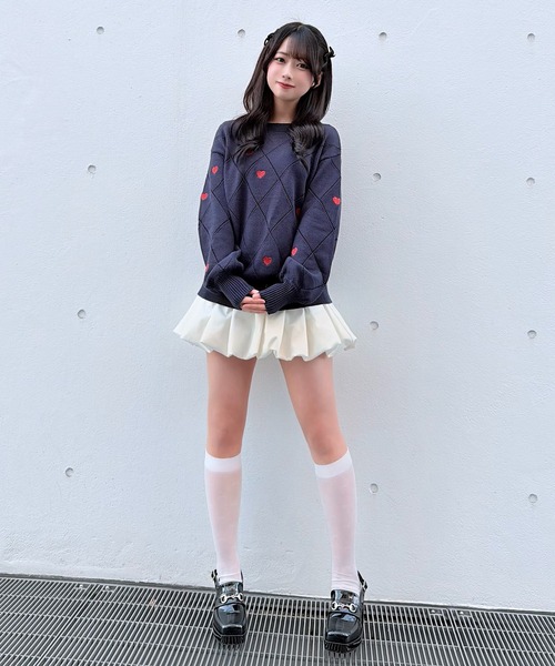 NOMAE(ノーマエ)の「ラメ刺繍ハートニット(ニット/セーター・レディース・アイボリー/グレー/ダークブルー・FREE)」の5枚目の写真
