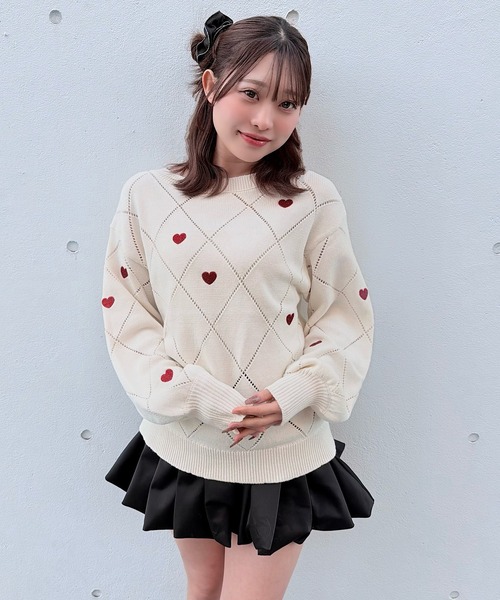 NOMAE(ノーマエ)の「ラメ刺繍ハートニット(ニット/セーター・レディース・アイボリー/グレー/ダークブルー・FREE)」の6枚目の写真