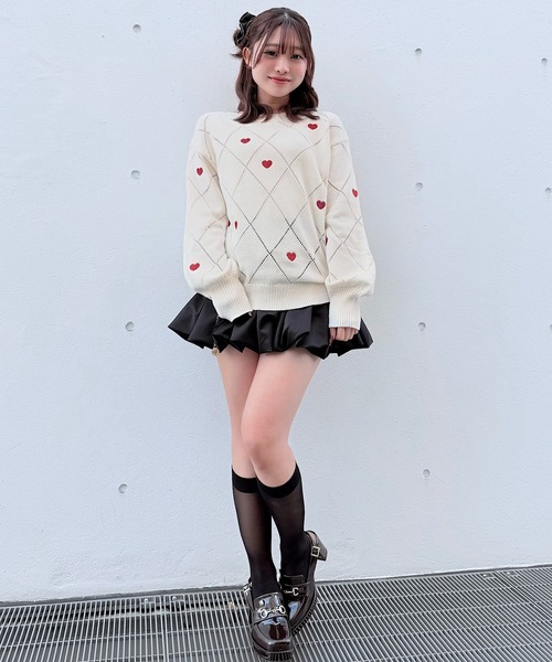 NOMAE(ノーマエ)の「ラメ刺繍ハートニット(ニット/セーター・レディース・アイボリー/グレー/ダークブルー・FREE)」の9枚目の写真