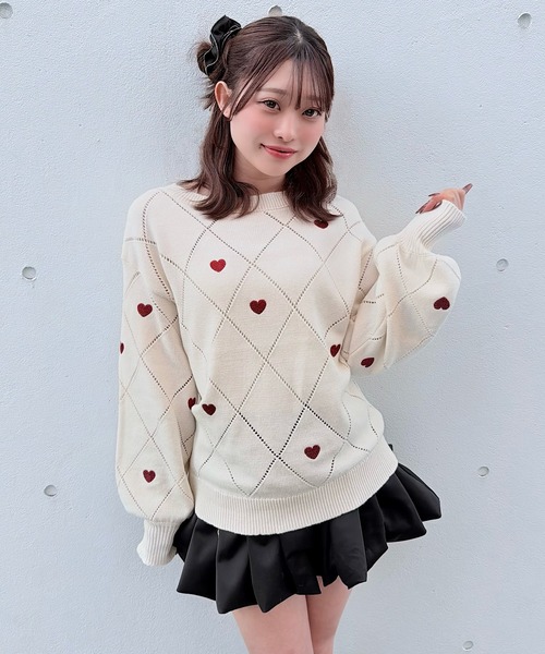 NOMAE(ノーマエ)の「ラメ刺繍ハートニット(ニット/セーター・レディース・アイボリー/グレー/ダークブルー・FREE)」の7枚目の写真
