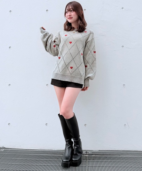 NOMAE(ノーマエ)の「ラメ刺繍ハートニット(ニット/セーター・レディース・アイボリー/グレー/ダークブルー・FREE)」の21枚目の写真