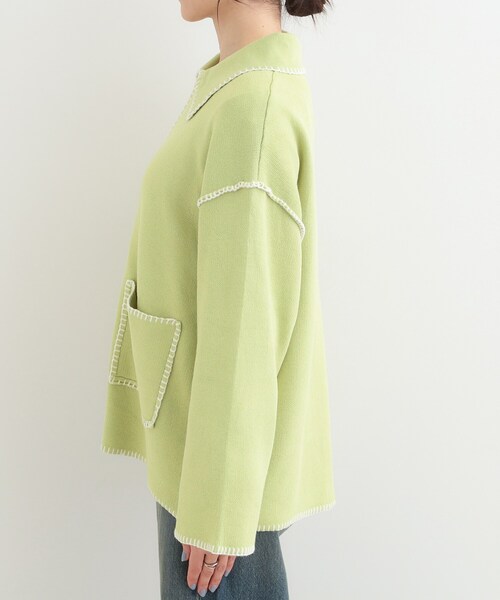 SHOO・LA・RUE（シューラルー）の「ステッチ襟付きが魅力な ジップニットカーディガン（カーディガン/ボレロ・レディース・オフホワイト/グレー/ライトグリーン・00）」の17枚目の写真