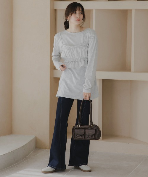 slattgir(スラットジール)の「高身長 ビスチェ付きロンT(トールサイズ)Essenave(Tシャツ/カットソー・レディース・オートミール/ネイビー系・T3L/TLL/TL/TM)」の9枚目の写真