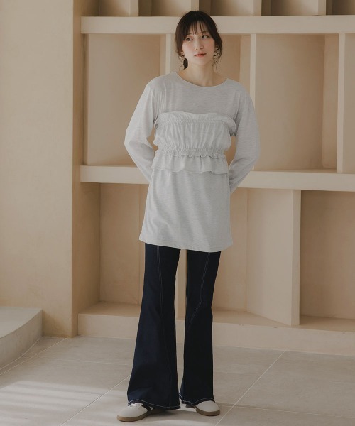 slattgir(スラットジール)の「高身長 ビスチェ付きロンT(トールサイズ)Essenave(Tシャツ/カットソー・レディース・オートミール/ネイビー系・T3L/TLL/TL/TM)」の12枚目の写真