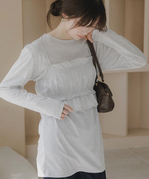 slattgir(スラットジール)の「高身長 ビスチェ付きロンT(トールサイズ)Essenave(Tシャツ/カットソー・レディース・オートミール/ネイビー系・T3L/TLL/TL/TM)」の8枚目の写真