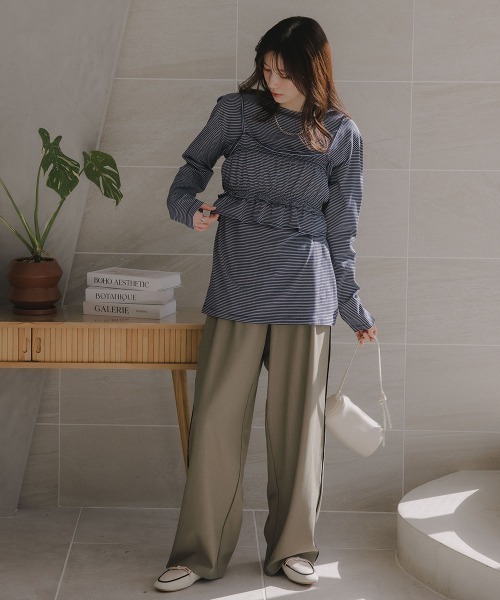 slattgir(スラットジール)の「高身長 ビスチェ付きロンT(トールサイズ)Essenave(Tシャツ/カットソー・レディース・オートミール/ネイビー系・T3L/TLL/TL/TM)」の14枚目の写真