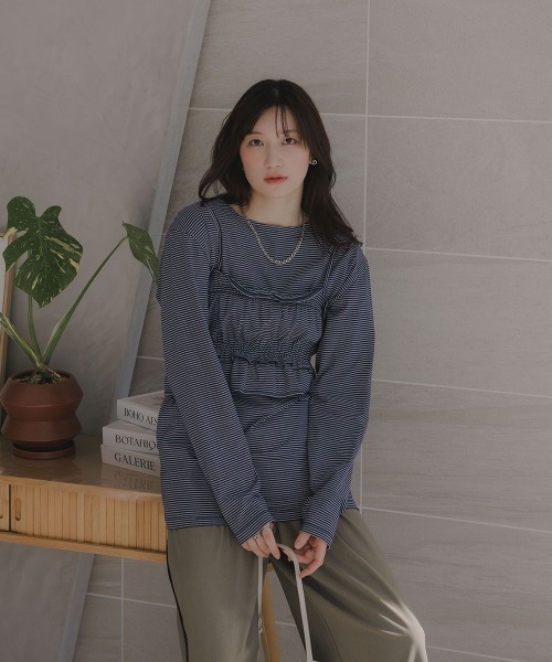 slattgir(スラットジール)の「高身長 ビスチェ付きロンT(トールサイズ)Essenave(Tシャツ/カットソー・レディース・オートミール/ネイビー系・T3L/TLL/TL/TM)」の16枚目の写真