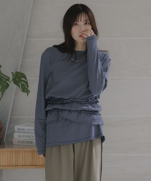 slattgir(スラットジール)の「高身長 ビスチェ付きロンT(トールサイズ)Essenave(Tシャツ/カットソー・レディース・オートミール/ネイビー系・T3L/TLL/TL/TM)」の18枚目の写真