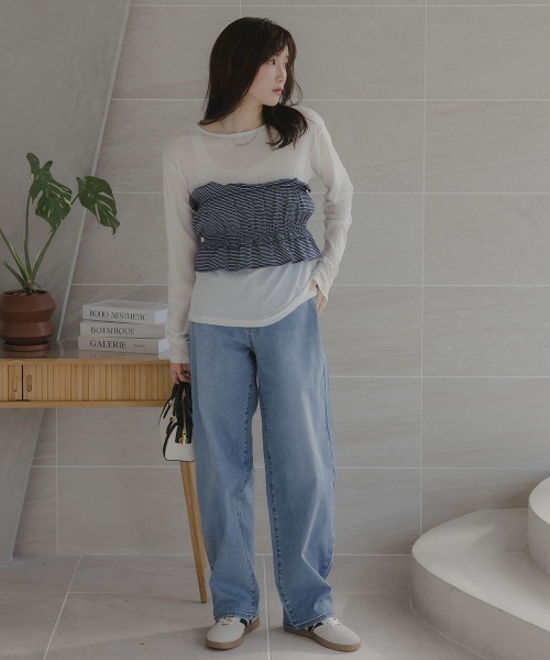 slattgir(スラットジール)の「高身長 ビスチェ付きロンT(トールサイズ)Essenave(Tシャツ/カットソー・レディース・オートミール/ネイビー系・T3L/TLL/TL/TM)」の22枚目の写真