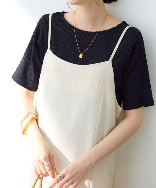 Viola e Viola(ヴィオラエヴィオラ)の「ポコポコ素材Tシャツ(Tシャツ/カットソー・レディース・ブラック/ネイビー/イエロー/ピンク/ホワイト・M/L/LL)」の19枚目の写真
