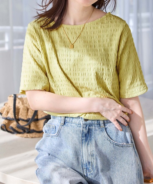 Viola e Viola(ヴィオラエヴィオラ)の「ポコポコ素材Tシャツ(Tシャツ/カットソー・レディース・ブラック/ネイビー/イエロー/ピンク/ホワイト・M/L/LL)」の11枚目の写真