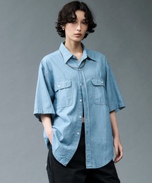 【DENIM DELIGHT DAYS】シャンブレーピンストライプショートスリーブワークシャツ