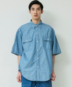 【DENIM DELIGHT DAYS】シャンブレーピンストライプショートスリーブワークシャツ