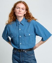 【DENIM DELIGHT DAYS】シャンブレーピンストライプショートスリーブワークシャツ