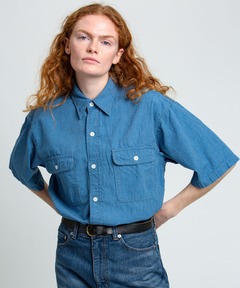 【DENIM DELIGHT DAYS】シャンブレーピンストライプショートスリーブワークシャツ