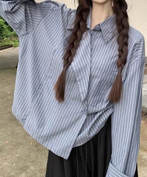 Flugge(フラッジー)の「デザインカラーストライプシャツ(シャツ/ブラウス・レディース・ブルー・MEDIUM/LARGE)」の3枚目の写真