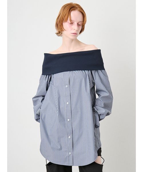 SORIN(ソリン )の「Off Shoulder Shirt Tunic/オフショルダーシャツチュニック(シャツ/ブラウス・レディース・ライトブルー/ストライプ/ホワイト・38)」の1枚目の写真