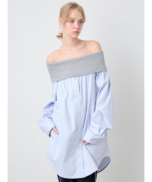 SORIN(ソリン )の「Off Shoulder Shirt Tunic/オフショルダーシャツチュニック(シャツ/ブラウス・レディース・ライトブルー/ストライプ/ホワイト・38)」の3枚目の写真