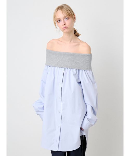 SORIN(ソリン )の「Off Shoulder Shirt Tunic/オフショルダーシャツチュニック(シャツ/ブラウス・レディース・ライトブルー/ストライプ/ホワイト・38)」の4枚目の写真