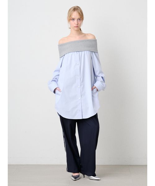 SORIN(ソリン )の「Off Shoulder Shirt Tunic/オフショルダーシャツチュニック(シャツ/ブラウス・レディース・ライトブルー/ストライプ/ホワイト・38)」の9枚目の写真
