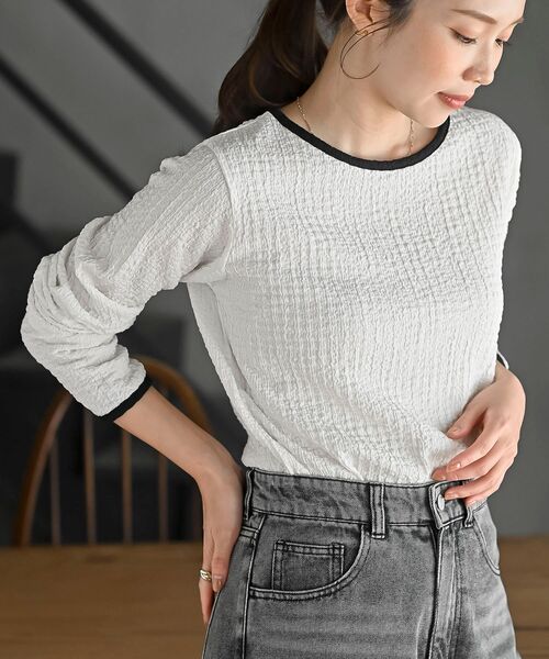 rps(アールピーエス)の「配色ふくれジャガードアソートカットソー(Tシャツ/カットソー・レディース・ホワイト系その他2/オフホワイト・フリー)」の1枚目の写真