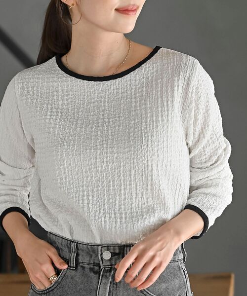 rps(アールピーエス)の「配色ふくれジャガードアソートカットソー(Tシャツ/カットソー・レディース・ホワイト系その他2/オフホワイト・フリー)」の7枚目の写真