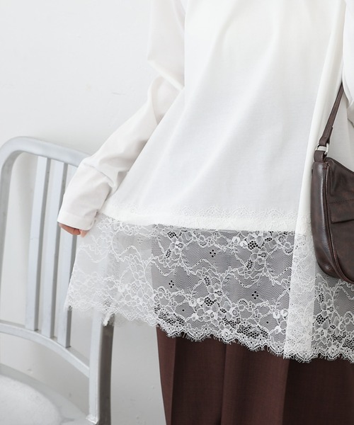 COLONY 2139（コロニートゥーワンスリーナイン）の「裾レースイレヘムTシャツ（Tシャツ/カットソー・レディース・オフホワイト/ブラック・FREE）」の9枚目の写真