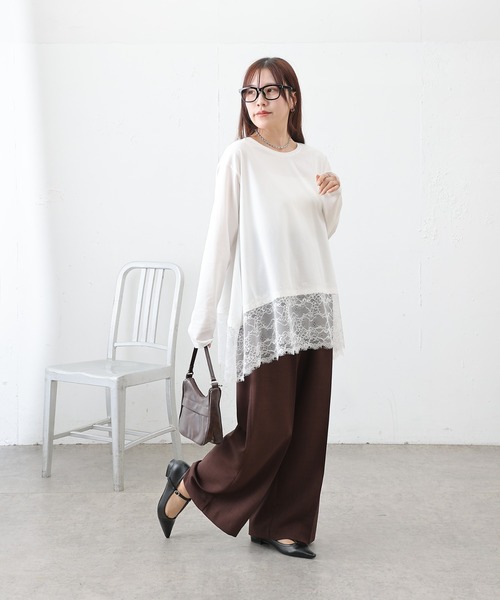 COLONY 2139（コロニートゥーワンスリーナイン）の「裾レースイレヘムTシャツ（Tシャツ/カットソー・レディース・オフホワイト/ブラック・FREE）」の7枚目の写真